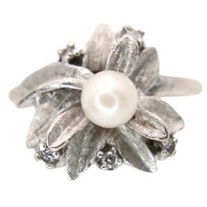 Vintage Dason 14kt White Gold Diamond Pearl Flower Cocktail Ring